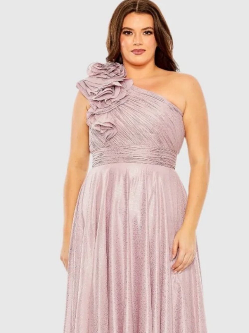 NWT Mac Duggal 14W Lilac One Shoulder Metallic Evening Gown Formal Dress